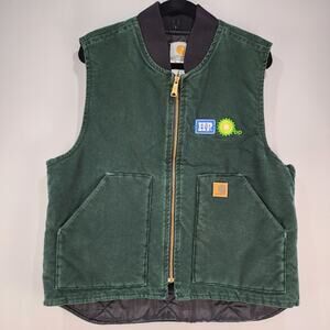 Vintage Carhartt Duck Vest Quilted Insulated Dark Green L